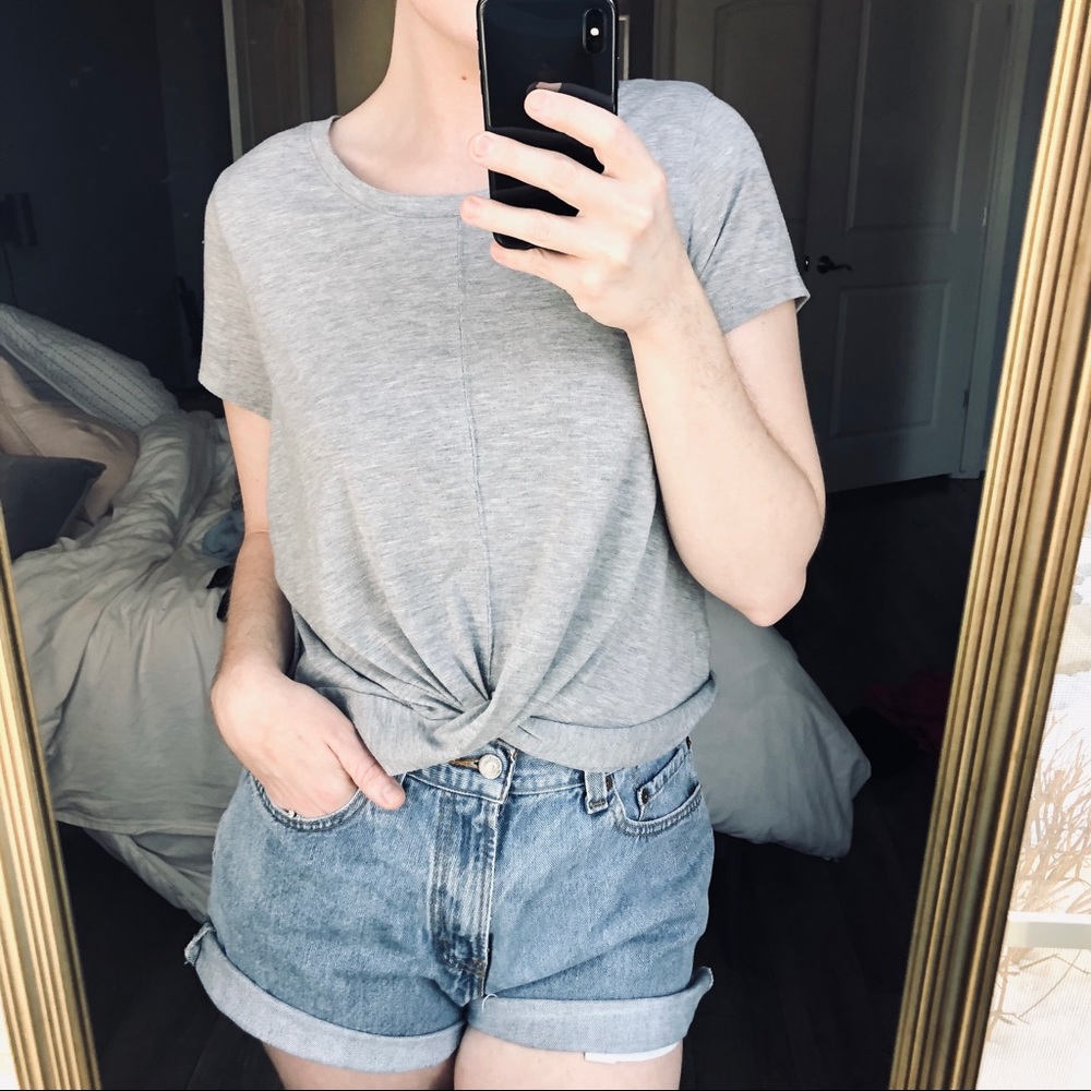 RBX Heather Grey Front Twist Crop Top Tee